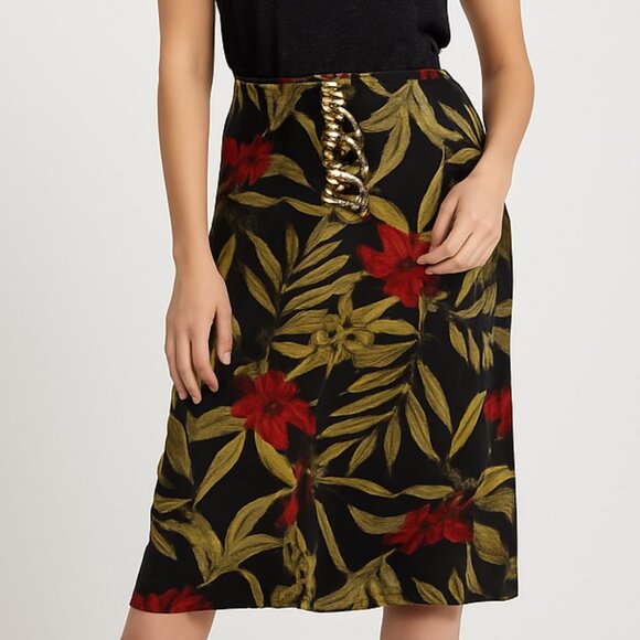 VINTAGE | East West Fashions Red & Black Tropical Floral Skirt - Picture 2 of 3